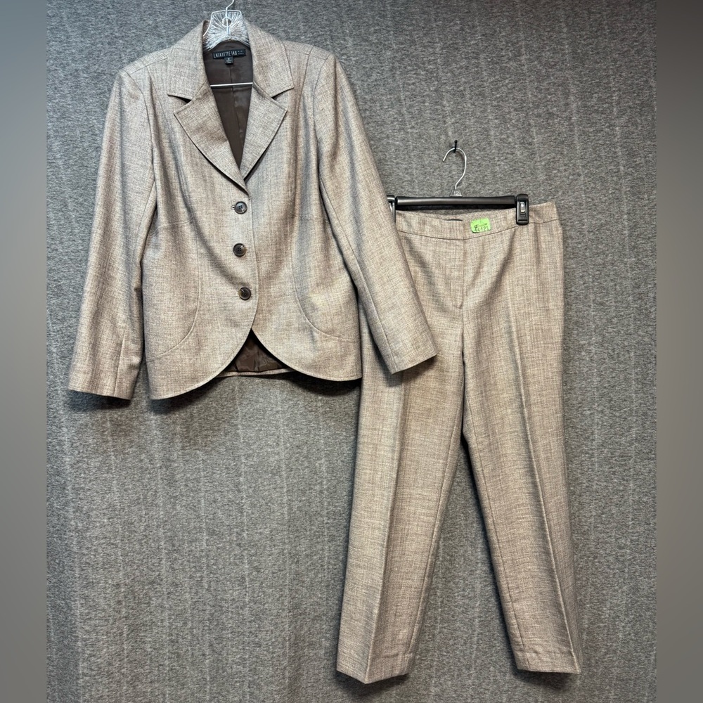 Lafayette 148 New York Women's Brown Tweed Look Wool Blend Blazer and Pants Set